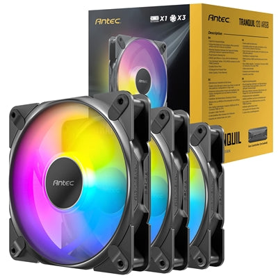 Antec Tranquil 120 ARGB 3-Pack PWM Fans - FDB, Quiet 26.9dB Antec Tranquil 120 ARGB 3-Pack PWM Fans - FDB, Quiet 26.9dB